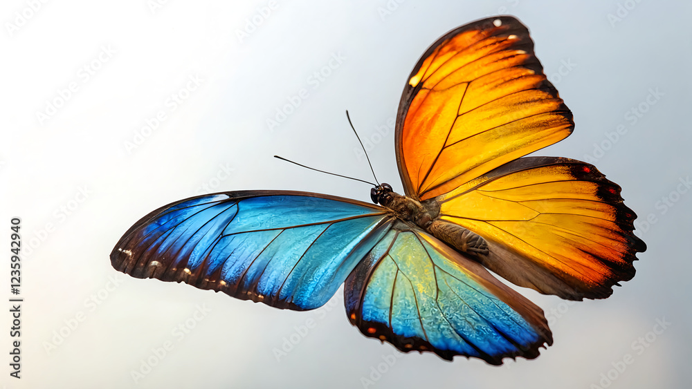 Obraz premium Vibrant Butterfly with Blue and Orange Wings in Natural Light