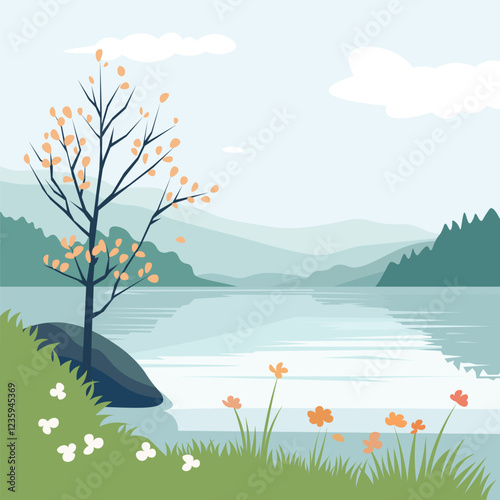 Tranquil Spring Nature by the Lake