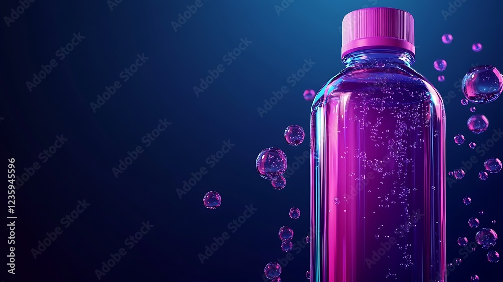 Purple drink bottle, bubbles, dark background. Possible stock photo use Purple drink bottle, bubbles, dark background. Possible stock photo use