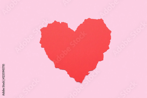 stylized heart shaped design from torn red paper on light pink background photo