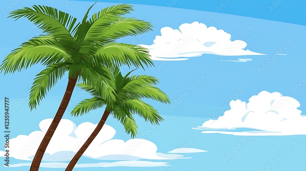 Fototapeta premium Tropical Palm Trees Sky Background
