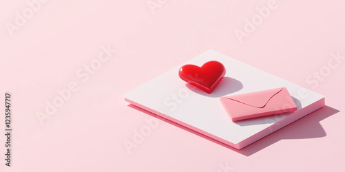 3D Minimalist Valentine's Day Love Letters with Heart Paper, Generative AI