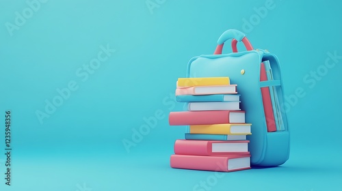 Wallpaper Mural Colorful School Backpack with Books, Pastel Background, Educational Illustration, Back to School Torontodigital.ca