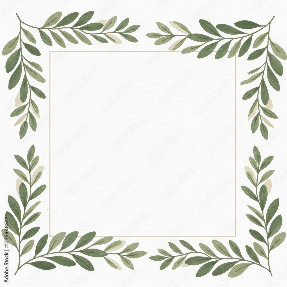 Elegant Botanical Leaf Frame Illustration for Invitations and Stationery Design