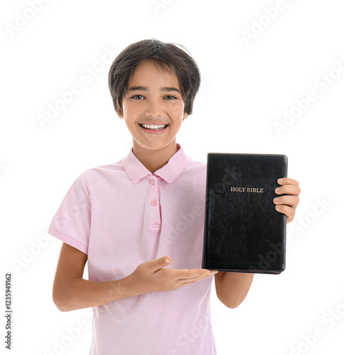 Little boy with Bible isola...