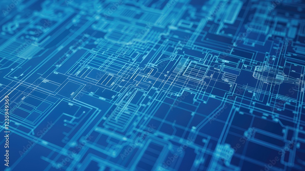 Futuristic Digital Circuit Blueprint in Blue Tones Futuristic Digital Circuit Blueprint in Blue Tones