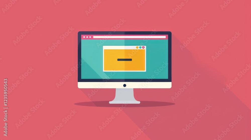 Modern Computer Screen with Pop-Up Window on Pink Background Modern Computer Screen with Pop-Up Window on Pink Background