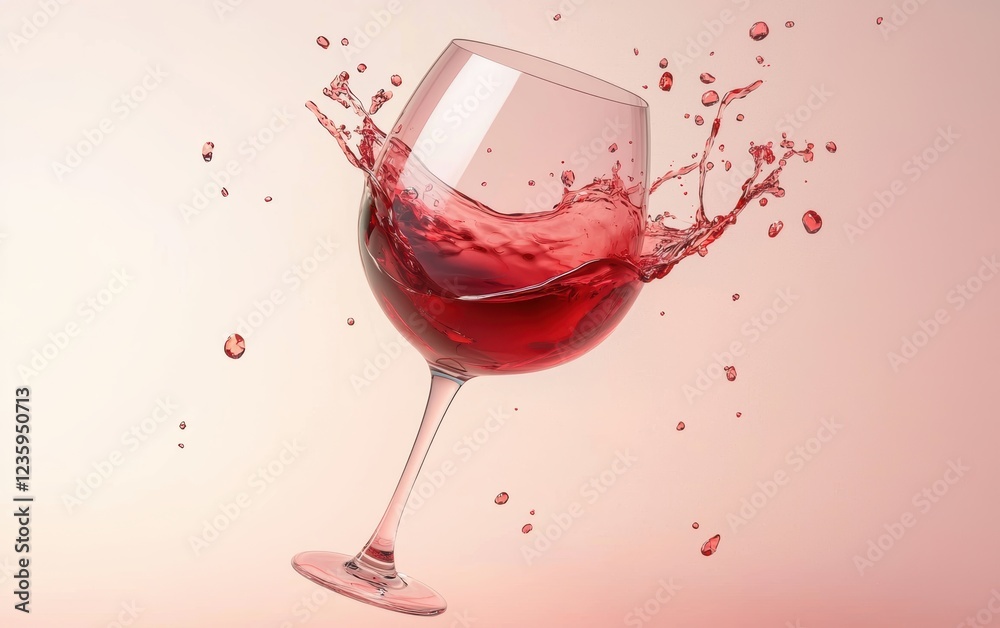 Classic red wine glass floating apart with elegant splashes on a pastel background Classic red wine glass floating apart with elegant splashes on a pastel background