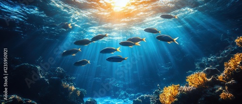 Underwater exploration of schools of fish in coral reefs ocean nature scenic view