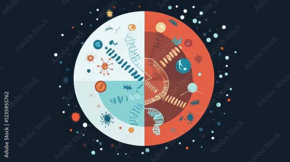Evolutionary genetics flat design top view natural selection theme animation Split-complementary color scheme. Evolutionary genetics flat design top view natural selection theme animation Split-complementary color scheme.