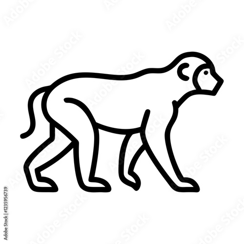 Chimpanzee icon in minimalistic style on transparent background