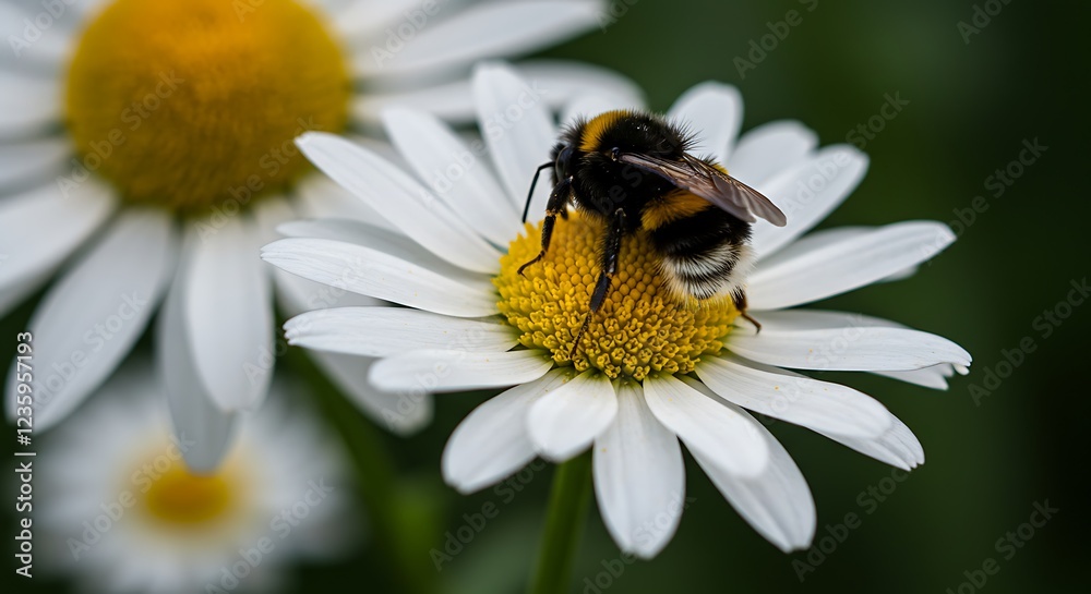 Bumblebee on Daisy Flower Closeup Macro Photography Bumblebee on Daisy Flower Closeup Macro Photography