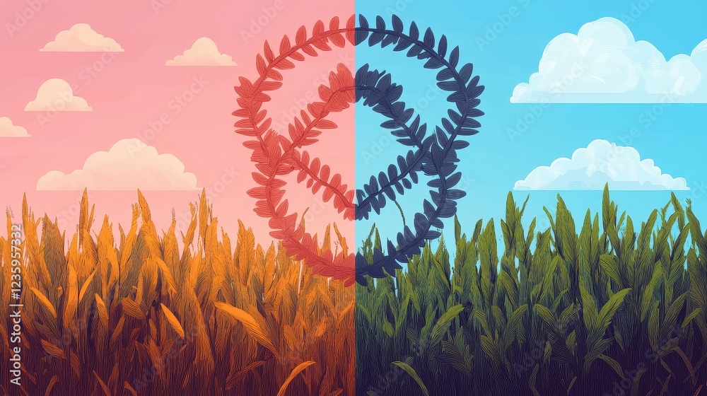 Obraz premium Genetic engineering flat design front view biotechnology revolution theme cartoon drawing Split-complementary color scheme.