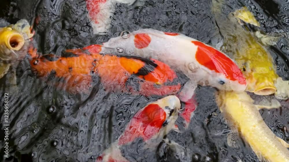 Koi (Cyprinus rubrofuscus) fish are fun to keep in ponds as decoration and a relaxing hobby. Koi (Cyprinus rubrofuscus) fish are fun to keep in ponds as decoration and a relaxing hobby.