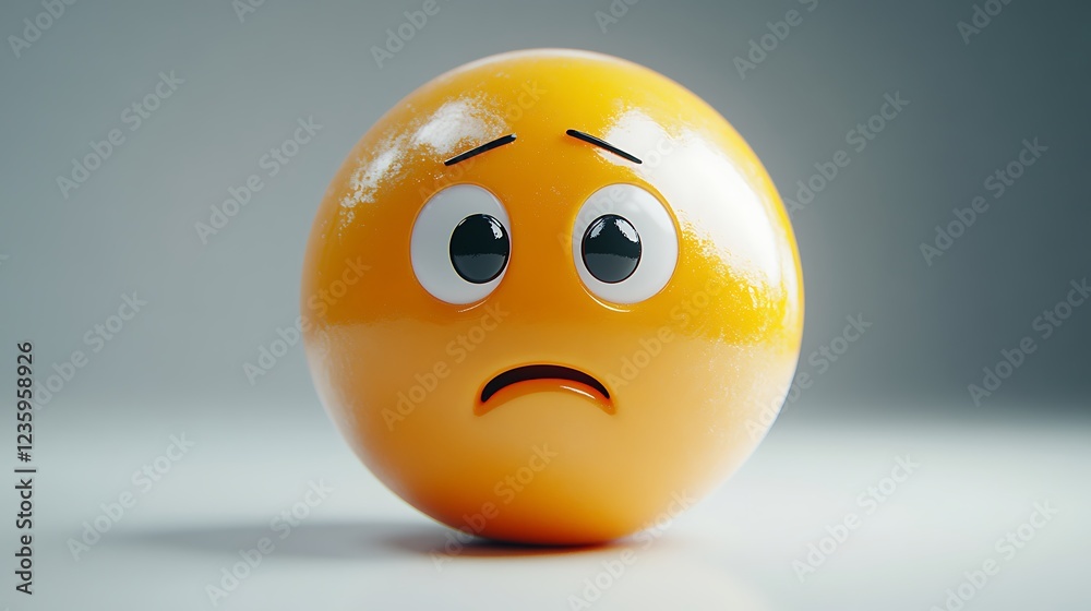 Fototapeta premium 3D rendered emoji, worried, sphere, simple background