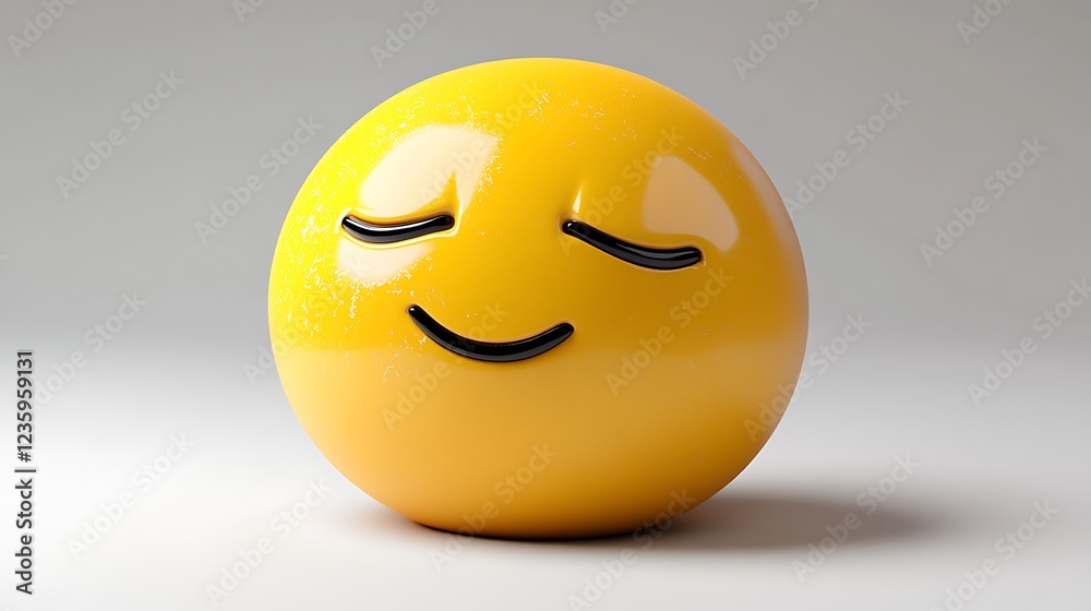 3D Smiling Emoji, Peaceful Expression, Studio Lighting, Illustration 3D Smiling Emoji, Peaceful Expression, Studio Lighting, Illustration
