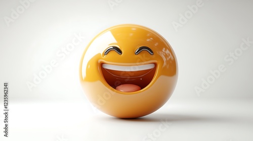 3D Laughing Emoji on White Background photo