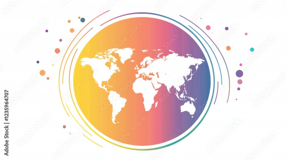 Obraz premium earth Colourful Silhouette Silhouette of a world map filled with vibrant, multicolored continents, representing global diversity and cultural richness