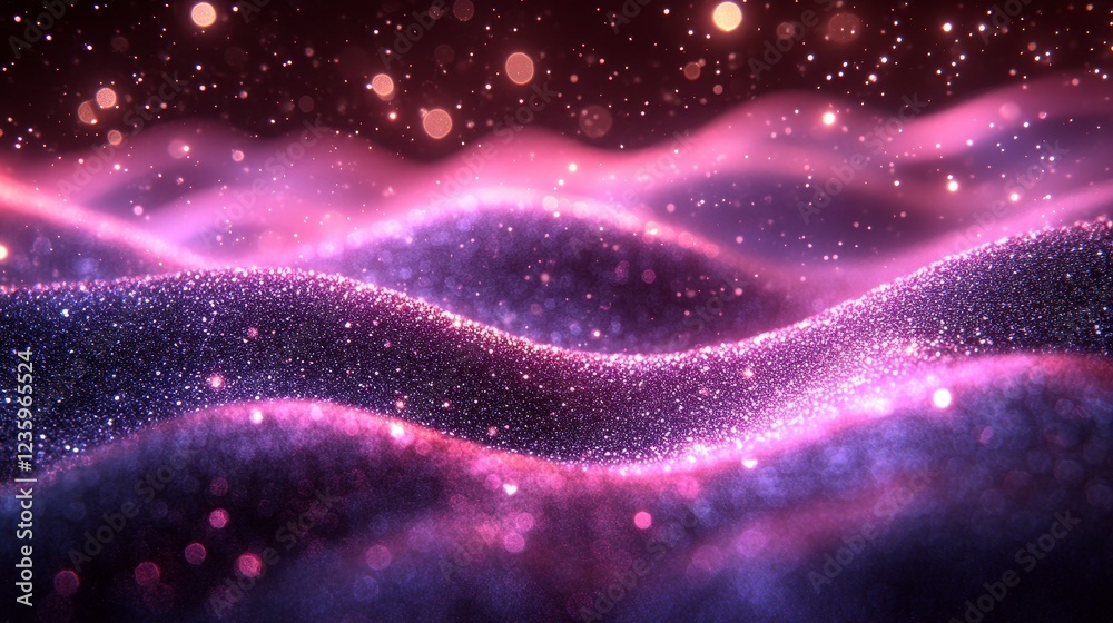 Pink purple glittering waves, bokeh background, abstract design, website banner