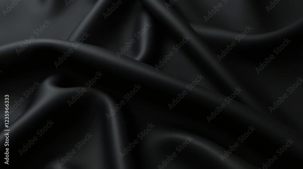 Fototapeta premium Elegant Allure: The Timeless Charm of Black Silk Fabric Sleek Sophistication: Exploring Dark Satin Textiles Luxurious Drapery: Captivating Textures of Black Fabric