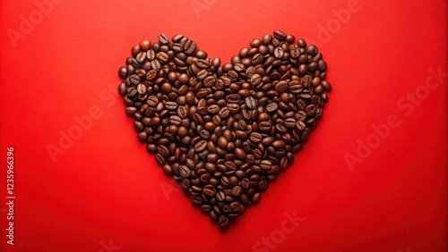 A Heart Shaped Arrangement of Coffee Beans on a Vibrant Red Background