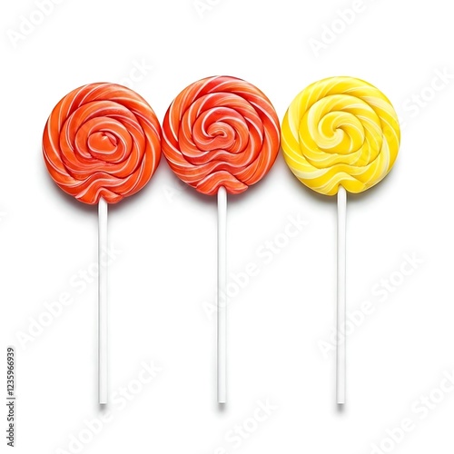 Three pieces of lollipop and sweet candy white background image.