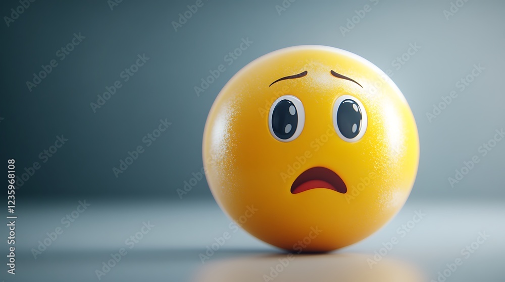 Fototapeta premium 3D worried emoticon, yellow ball, studio