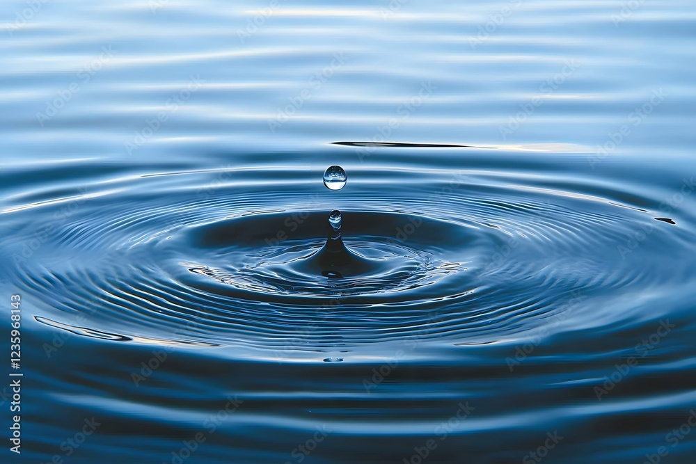 Mesmerizing Blue Water Drop Creating Rippling Reflections on Peaceful Surface Mesmerizing Blue Water Drop Creating Rippling Reflections on Peaceful Surface