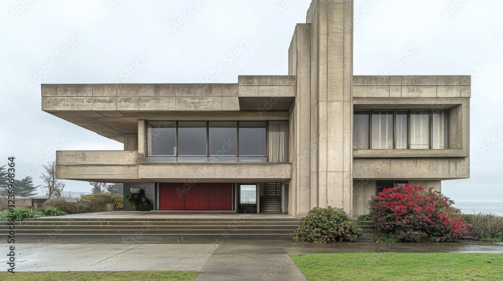 Geometric Brutalist House on a Cloudy Day Geometric Brutalist House on a Cloudy Day