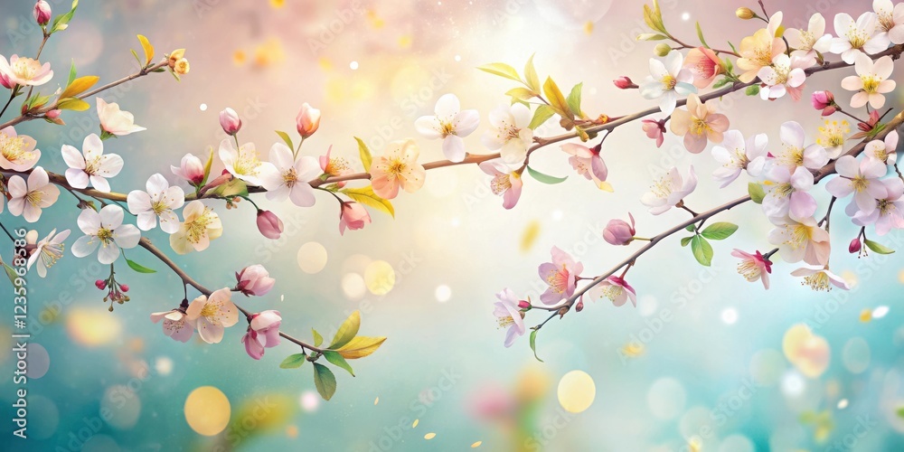 Delicate Blossoms Dancing in the Spring Breeze, A Symphony of Pastel Hues and Gentle Light Delicate Blossoms Dancing in the Spring Breeze, A Symphony of Pastel Hues and Gentle Light