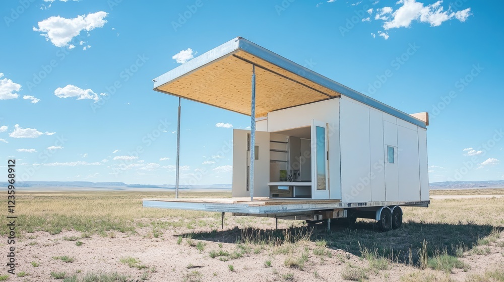 A modular home with detachable components, ready for reassembly. A modular home with detachable components, ready for reassembly.