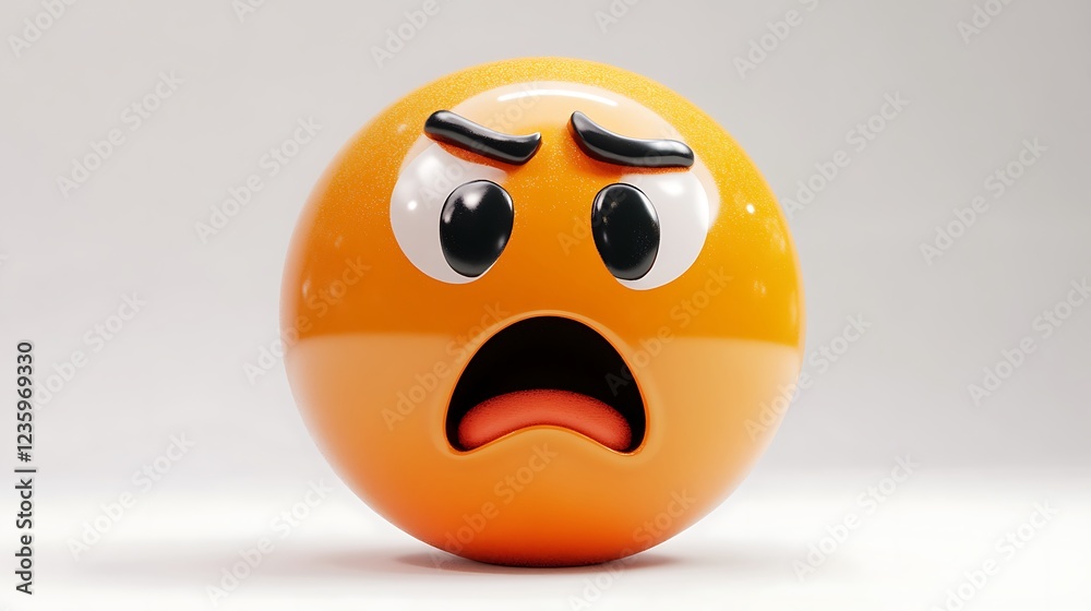 Fototapeta premium 3D Angry Emoji, Frustration, Digital Expression, Studio Shot