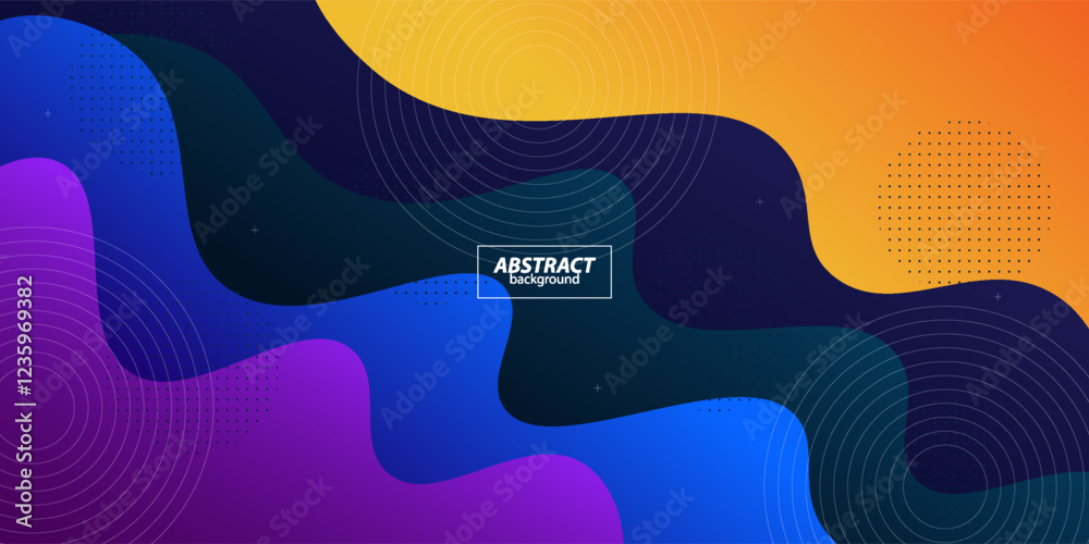 Obraz premium Geometric business banner design in orange, blue and purple gradient. Creative banner design with wave shape as template. Simple and modern banner. Vector Eps10