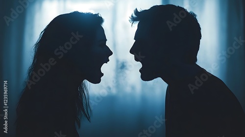 Silhouetted Couple in Heated Argument Surrounded by Dramatic Tension and Emotion