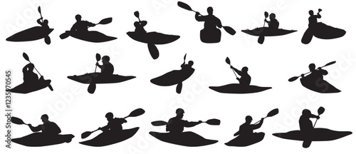 set of kayaking silhouette isolated on white background.\
Collection of kayaking and kayak silhouette. 