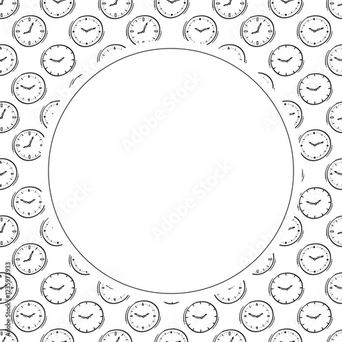 clock icon frame. doodle clock icon circle frame. hand drawn clock icon frame background. clock icon background