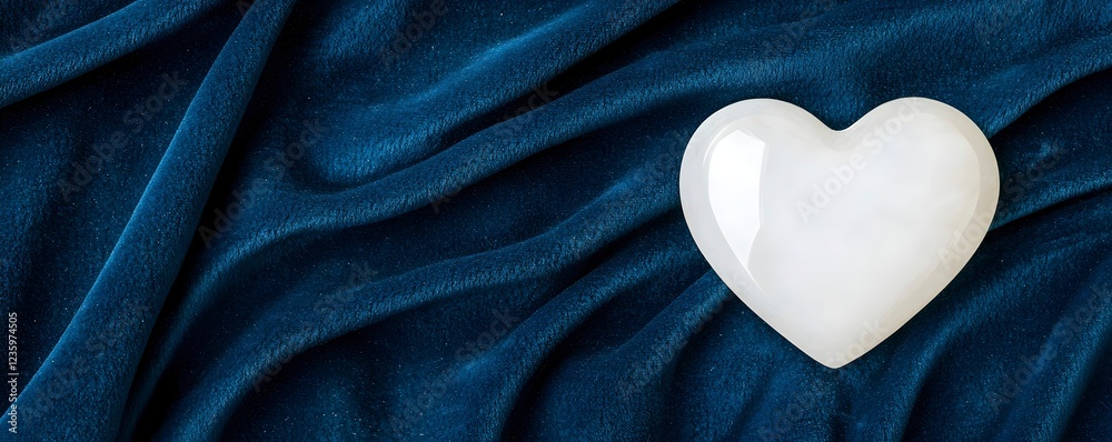 Obraz premium Heart-Shaped Stone on Luxurious Blue Velvet Fabric Background