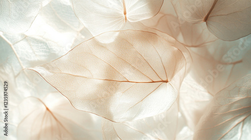 A soft, delicate abstract of flower petals in beige and transparent shades highlights the graceful beauty of nature. AI generative photo