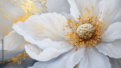 A close-up of a delicate white flower with golden accents captures the natural beauty and elegance of nature. AI generative photo