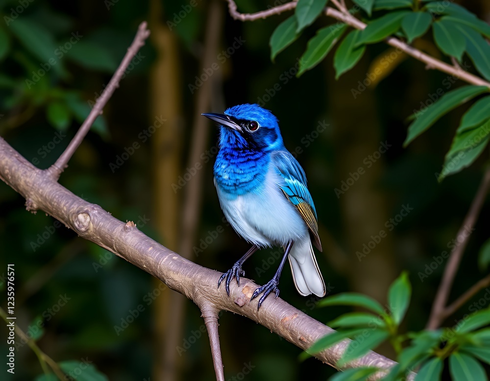Stunning Vivid Blue Bird Perched on Branch Stunning Vivid Blue Bird Perched on Branch