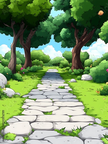 Stone Path Through Lush Green Forest Digital Art