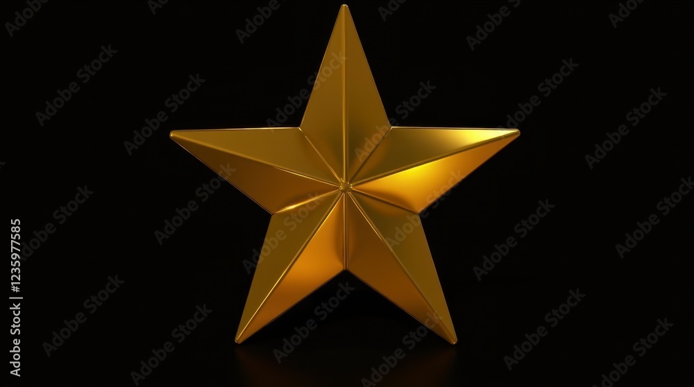 Obraz premium a shiny, three-dimensional golden star on a black background. The star has a smooth surface, reflecting light and creating a vibrant, eye-catching effect.