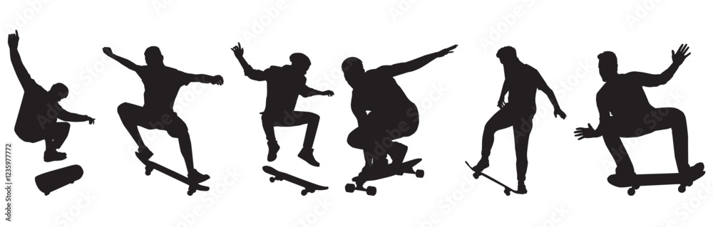 set of silhouettes of skateboarder. Set of skateboarder on isolated white background. set of silhouettes of skateboarder. Set of skateboarder on isolated white background.