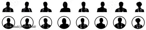 Silhouette of doctor and nurses group avatar set isolated vector illustration