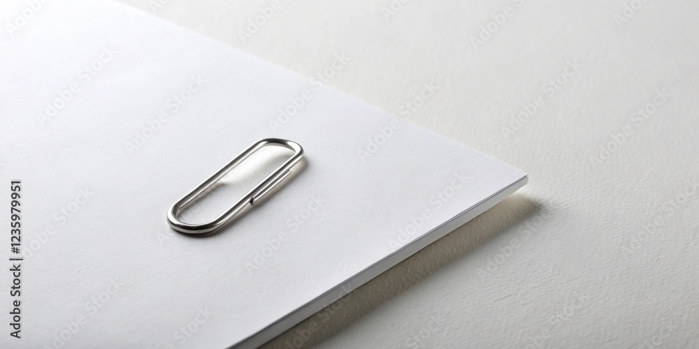 A single, metallic paperclip rests on a sheet of white paper, creating a minimalist, yet intriguing composition. A single, metallic paperclip rests on a sheet of white paper, creating a minimalist, yet intriguing composition.