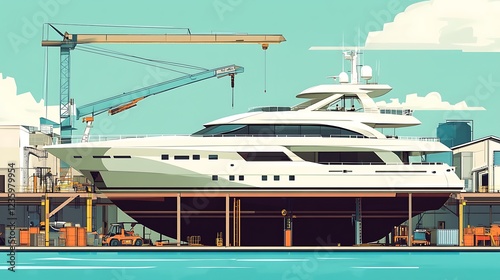 Luxury Yacht Undergoing Repairs in a Dockyard