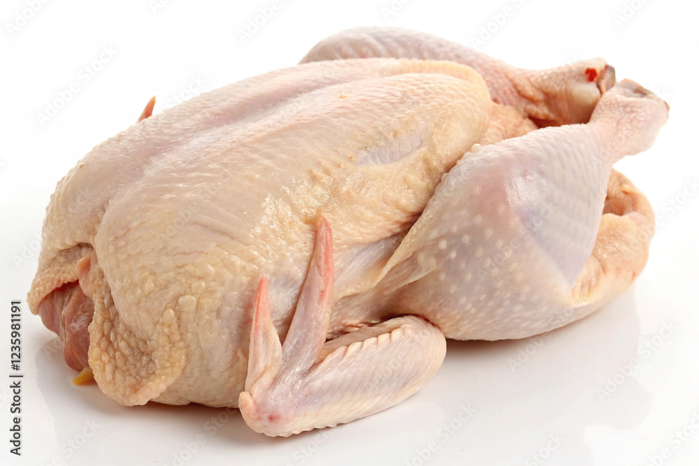 Fresh whole chicken for cooking on a white background Fresh whole chicken for cooking on a white background