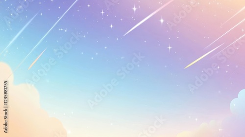 Cute Cartoon Style Background with Pastel Gradient and Shooting Stars for Dreamy and Whimsical Designs
