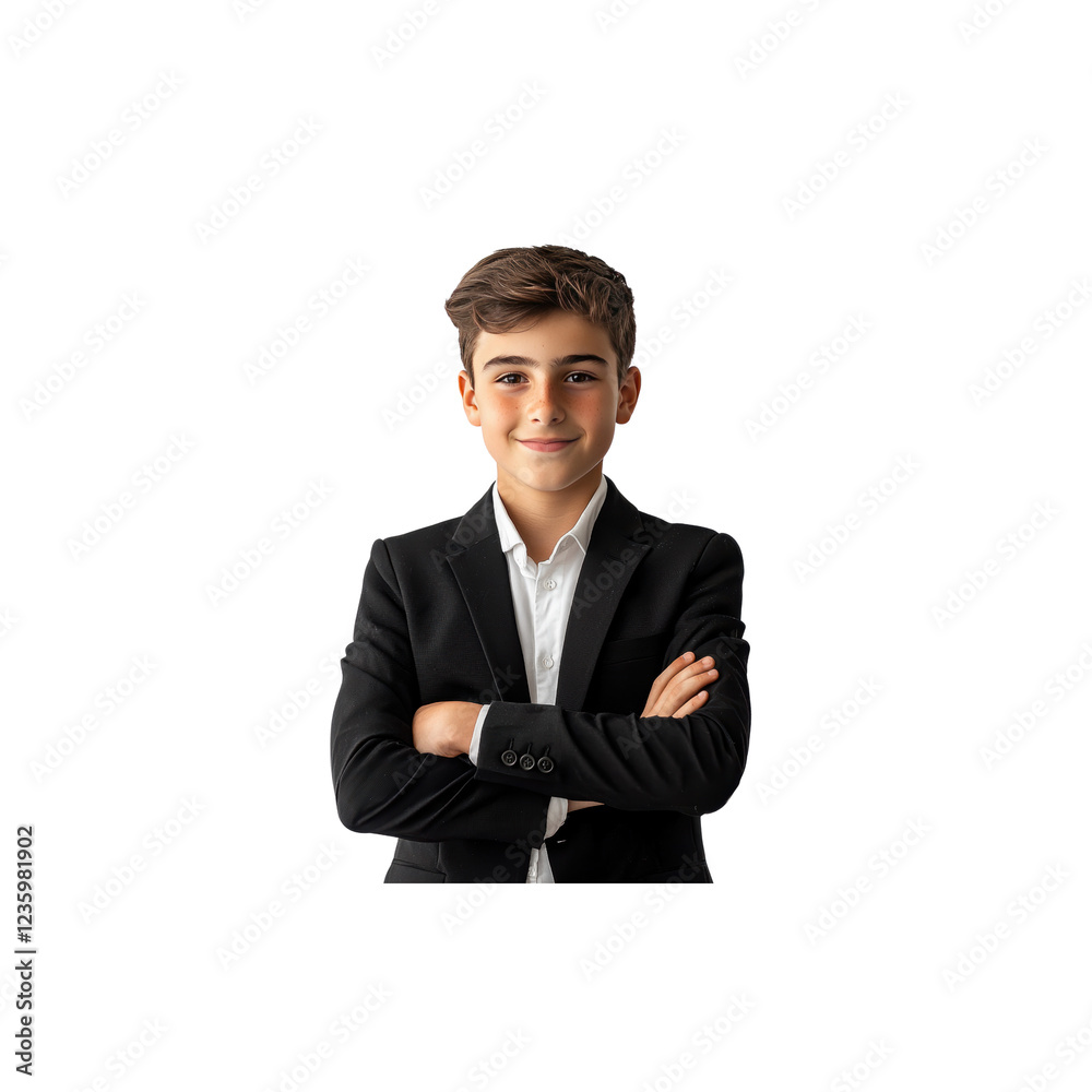Confident Boy in Formal Attire with Hands Crossed Smiling Brightly Confident Boy in Formal Attire with Hands Crossed Smiling Brightly