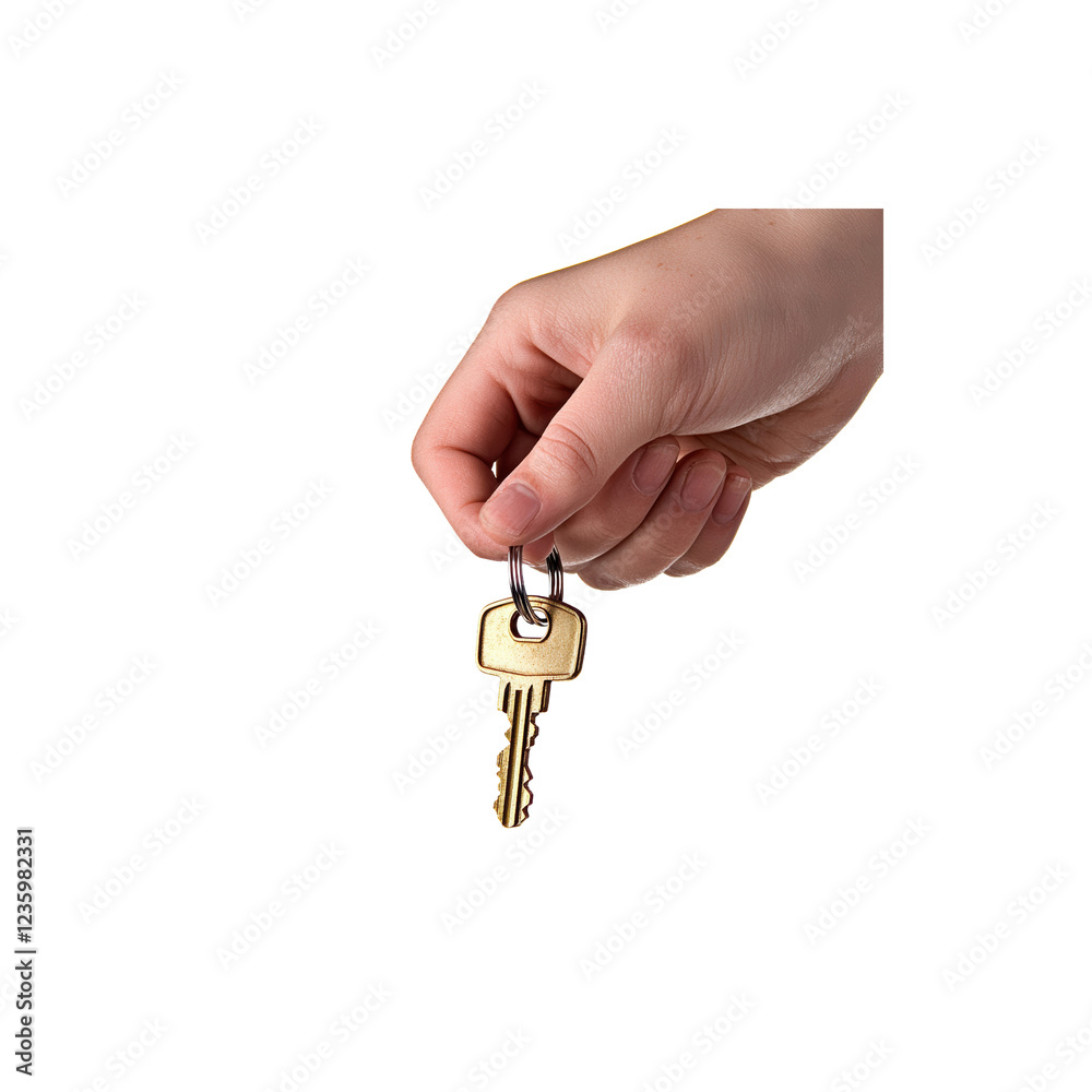 Hand Holding Two Keys on a Keychain Isolated on White Background Hand Holding Two Keys on a Keychain Isolated on White Background